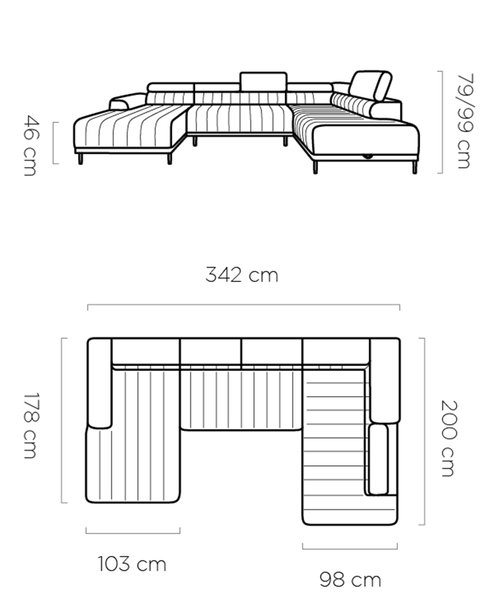 Ecksofa Caldo XL Abmessungen
